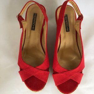 Red Canvas Espadrille Wedge Peep Toe Sandal